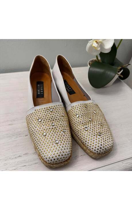 Stuart Weitzman Leather Stud & Rhinestone Embellished Wedges. Size 9 N. - Picture 6 of 7